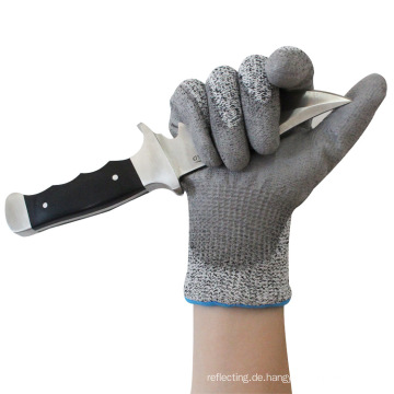 5 Schnittpegel HPPE -Strick -PU -Palmenglashandhäubung Blechschnitt Schnitt Industrie Schnitt resistente Sicherheitsarbeit Handschuhe